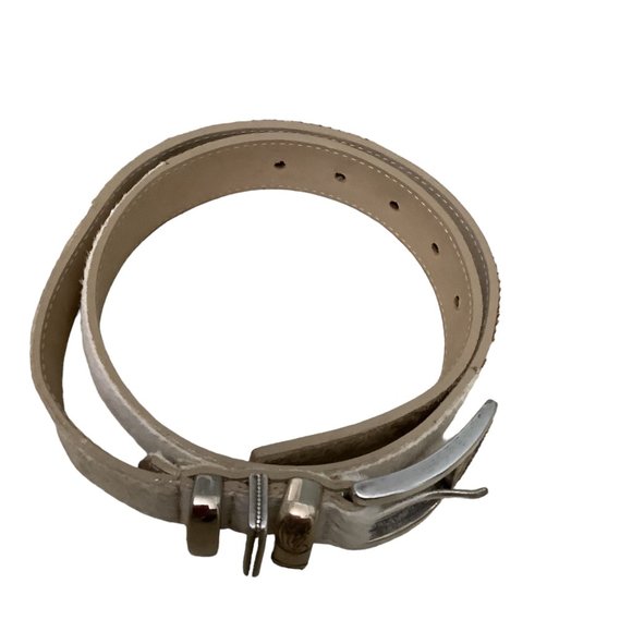 STREETS AHEAD Brown & White Leather & Calf Hair Siler Buckle Belt-Size Medium main image 4